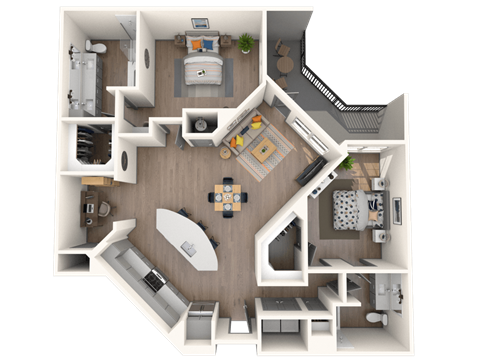 Floor plan for 2 beds, 2 baths, 1441 sqft